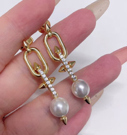 Tiffany diamond pearl rivet earrings-3679  