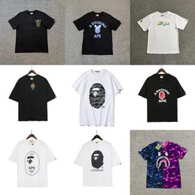 BAPE letter couple half-sleeved ape round neck print short-sleeved T-shirt-1804  